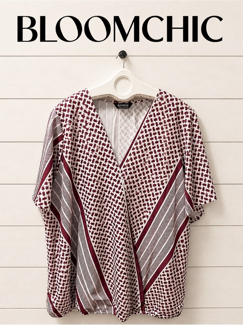 BLOOMCHIC Burgundy & White Geometric Blouse 18-20